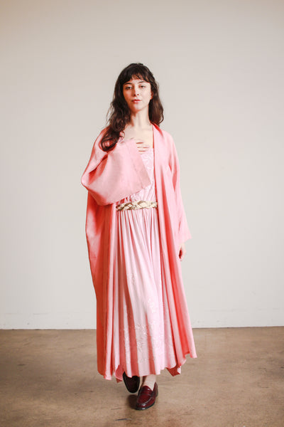 1940s Foxglove Pink Silk Kimono Robe