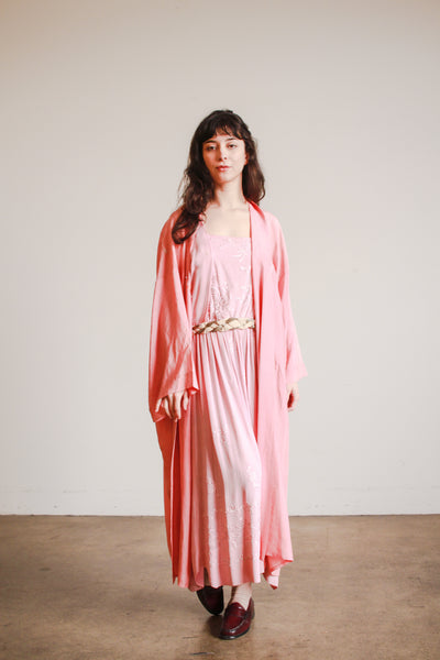 1940s Foxglove Pink Silk Kimono Robe