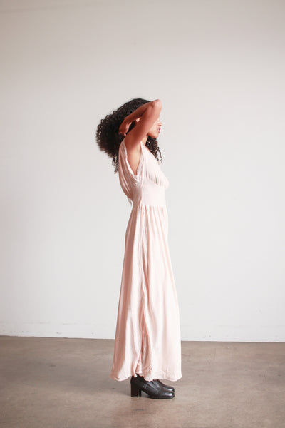 1940s Barbizon Baby Pink Silk Bow Trim Nightgown