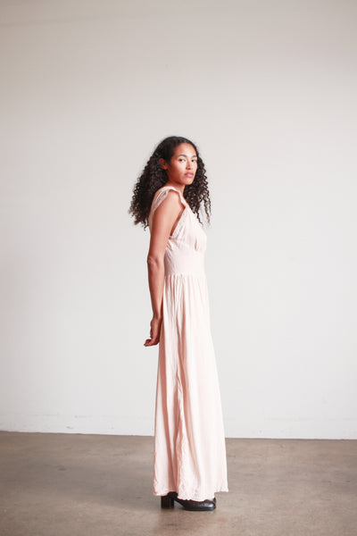 1940s Barbizon Baby Pink Silk Bow Trim Nightgown