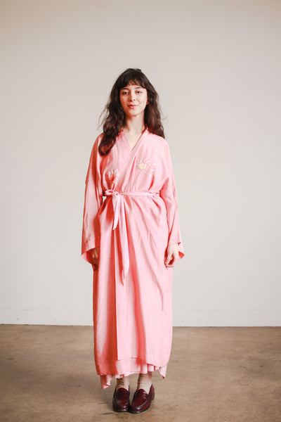 1940s Foxglove Pink Silk Kimono Robe