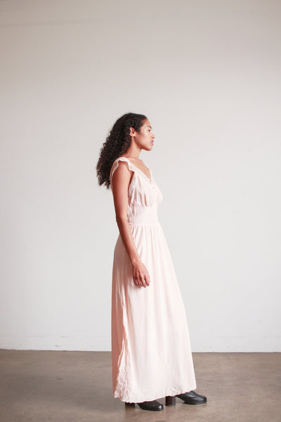 1940s Barbizon Baby Pink Silk Bow Trim Nightgown