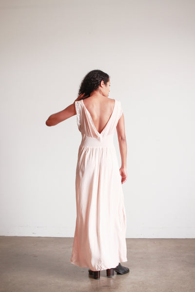1940s Barbizon Baby Pink Silk Bow Trim Nightgown