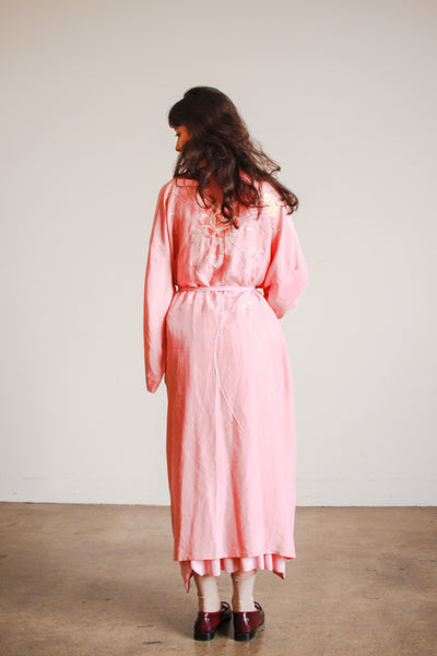 1940s Foxglove Pink Silk Kimono Robe