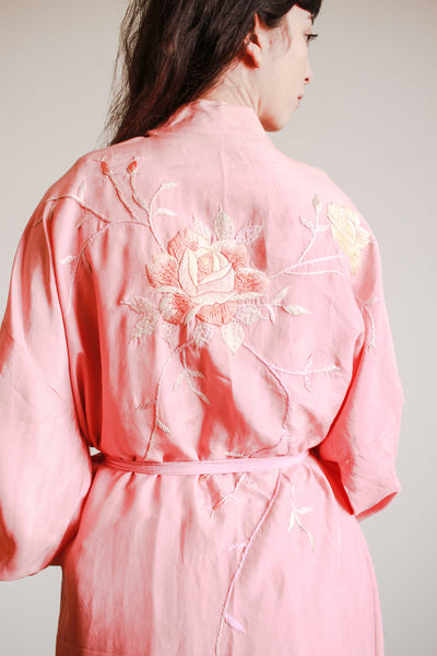 1940s Foxglove Pink Silk Kimono Robe