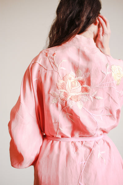 1940s Foxglove Pink Silk Kimono Robe