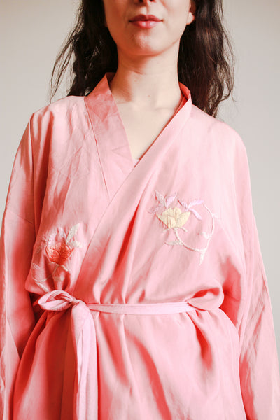 1940s Foxglove Pink Silk Kimono Robe