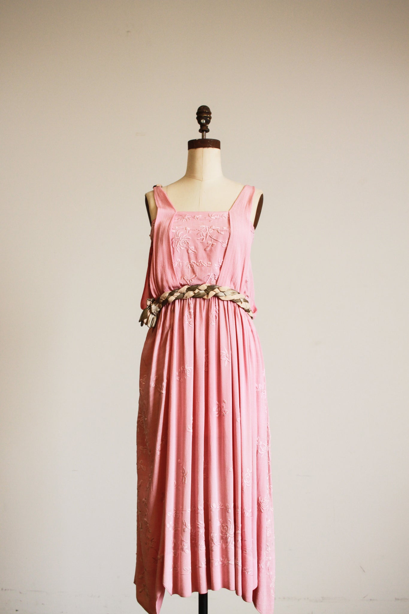 1920s Foxglove Pink Pongee Silk Dress