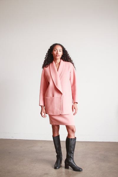 1980s Donna Karan Coral Angora Skirt Set
