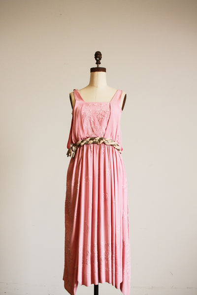 1920s Foxglove Pink Pongee Silk Dress