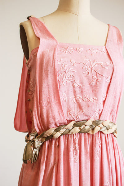 1920s Foxglove Pink Pongee Silk Dress