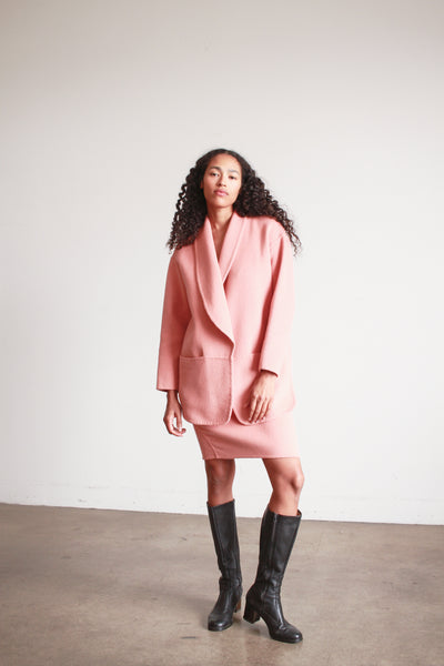 1980s Donna Karan Coral Angora Skirt Set