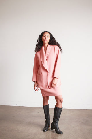 1980s Donna Karan Coral Angora Skirt Set