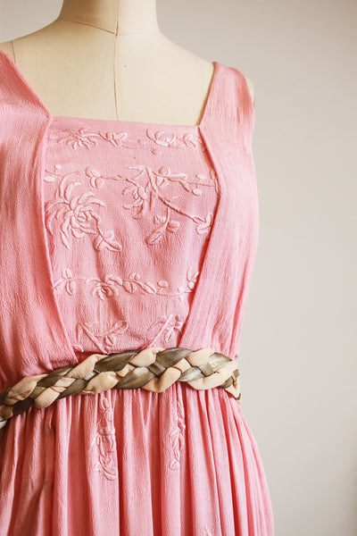 1920s Foxglove Pink Pongee Silk Dress