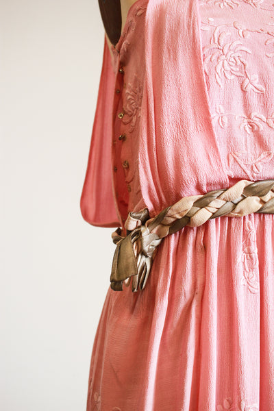 1920s Foxglove Pink Pongee Silk Dress