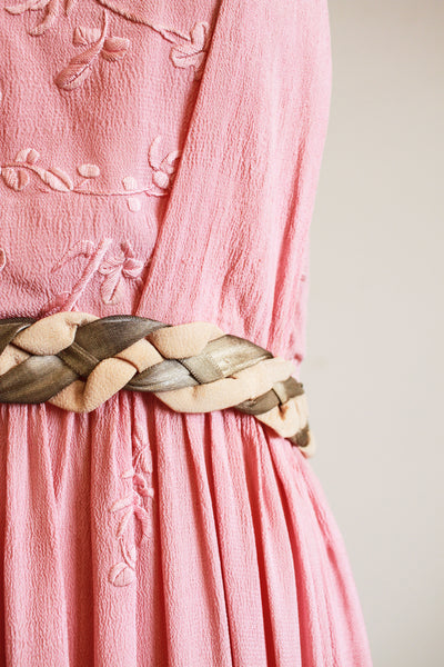 1920s Foxglove Pink Pongee Silk Dress