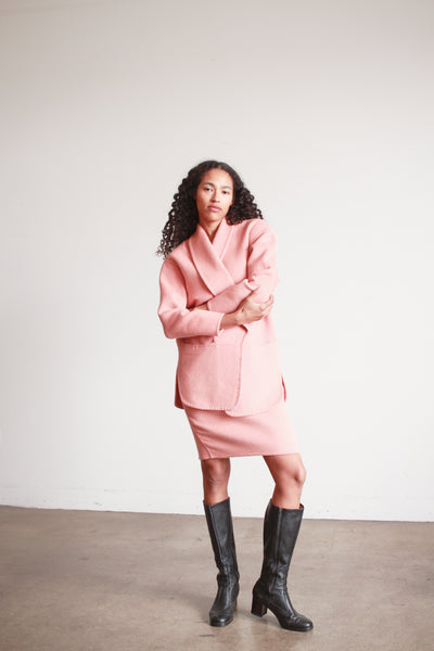 1980s Donna Karan Coral Angora Skirt Set