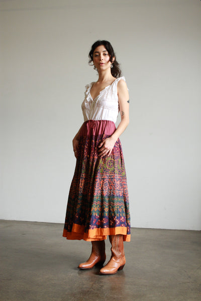 1970s Indian Block Print Plum Skirt