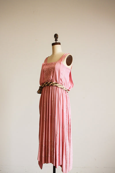 1920s Foxglove Pink Pongee Silk Dress