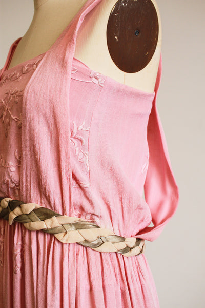 1920s Foxglove Pink Pongee Silk Dress