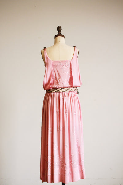 1920s Foxglove Pink Pongee Silk Dress