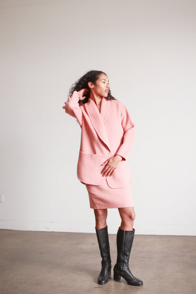1980s Donna Karan Coral Angora Skirt Set