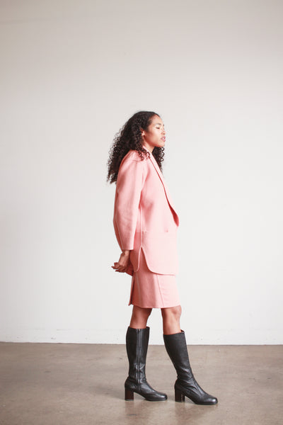 1980s Donna Karan Coral Angora Skirt Set