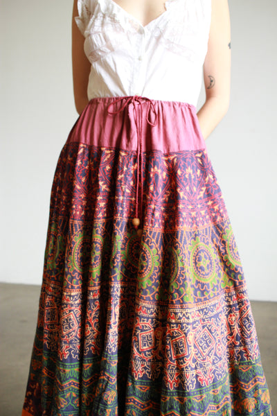 1970s Indian Block Print Plum Skirt