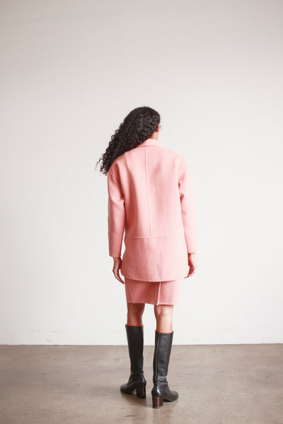 1980s Donna Karan Coral Angora Skirt Set