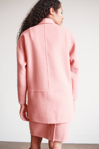 1980s Donna Karan Coral Angora Skirt Set