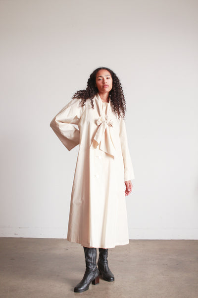 1960s Bonnie Cashin Beige Nylon Tie Neck Trench Coat