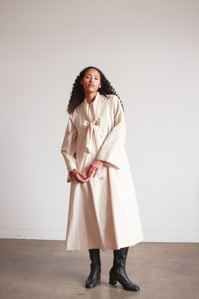 1960s Bonnie Cashin Beige Nylon Tie Neck Trench Coat