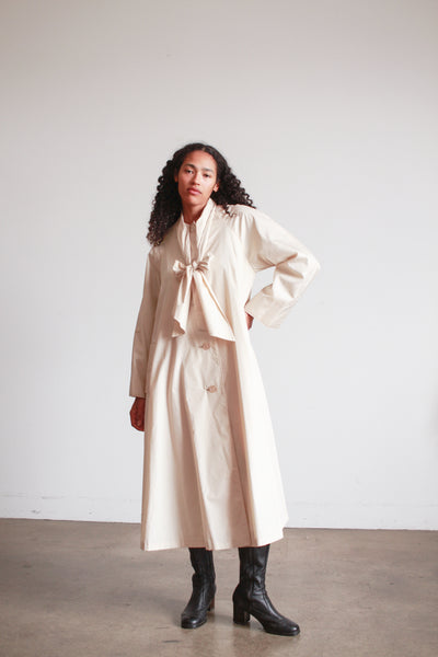 1960s Bonnie Cashin Beige Nylon Tie Neck Trench Coat