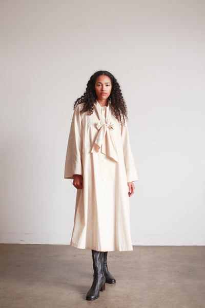 1960s Bonnie Cashin Beige Nylon Tie Neck Trench Coat
