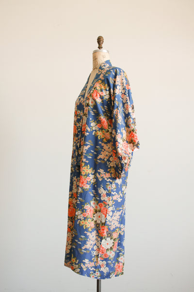 1980s Japanese Cotton Motif Kimono Rose