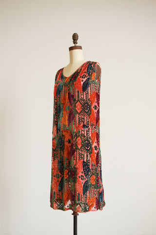 1920s Jewel Tone Devoré Velvet Deco Dress