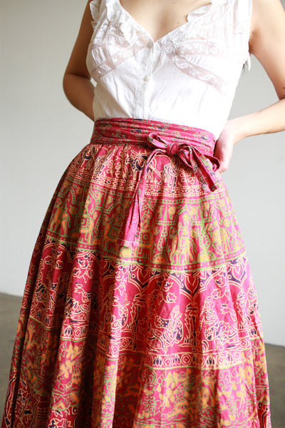 1970s Indian Block Print Raspberry Skirt