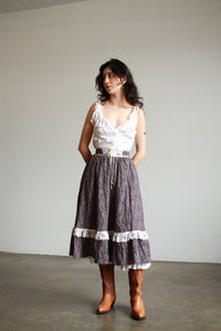 1970s Gunne Sax Cotton Praire Midi Skirt