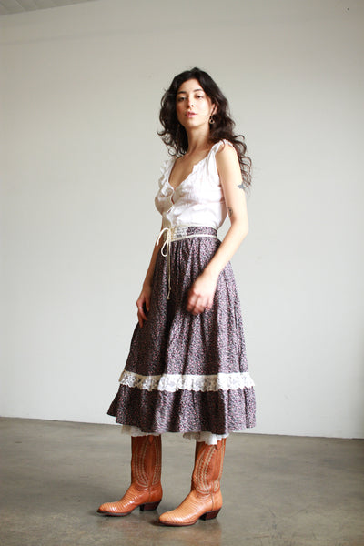 1970s Gunne Sax Cotton Praire Midi Skirt