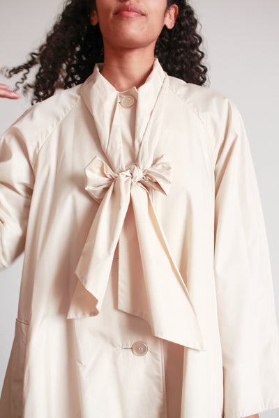 1960s Bonnie Cashin Beige Nylon Tie Neck Trench Coat