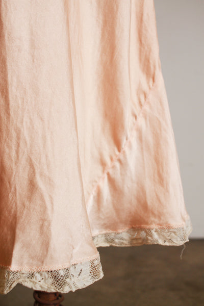 1930s Peach Silk Charmeuse Lace Paneled Bias Slip Dress