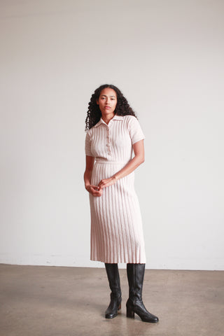 1950s DuPont Orlon Light Mauve Knit Polo Dress