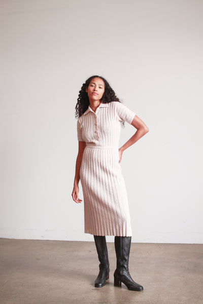1950s DuPont Orlon Light Mauve Knit Polo Dress
