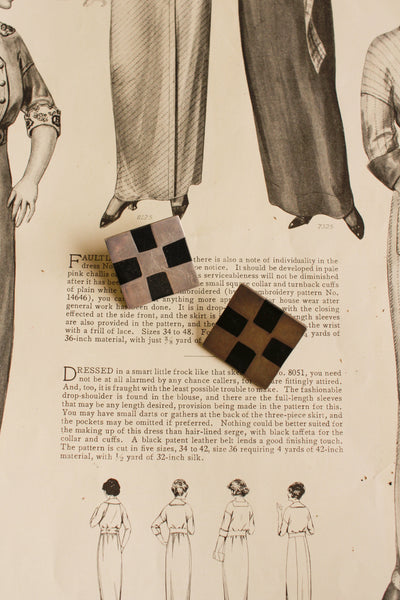 1950s Silver Checkered Square Earrings