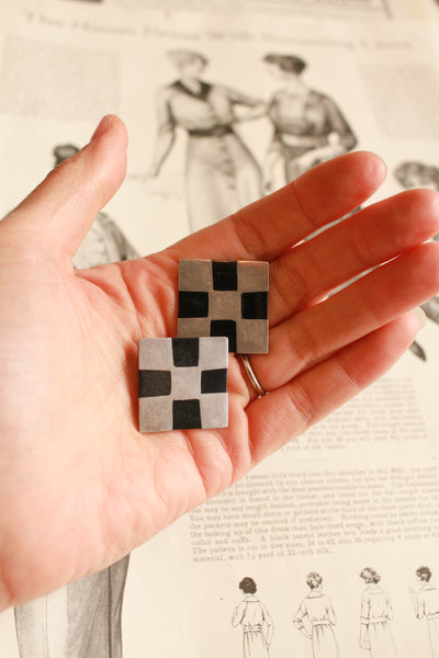 1950s Silver Checkered Square Earrings