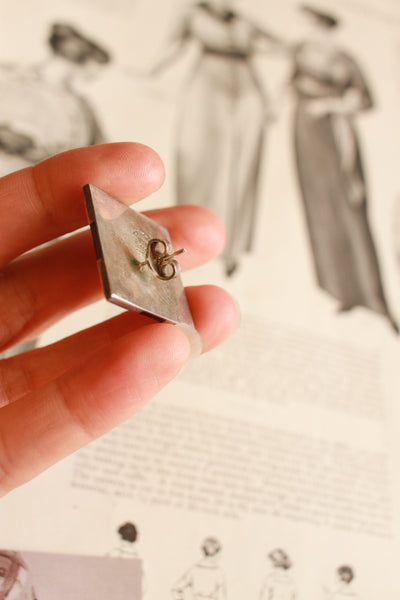 1950s Silver Checkered Square Earrings