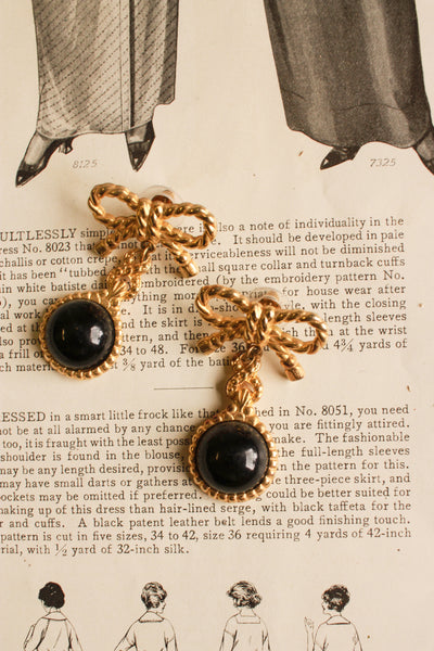 1980s Black & Gold Bow Earrings