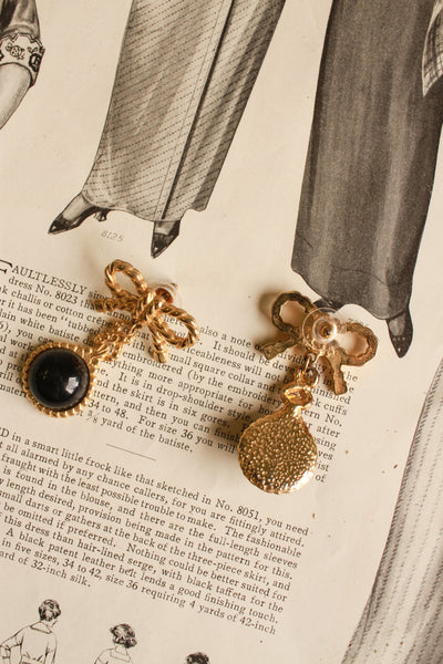 1980s Black & Gold Bow Earrings