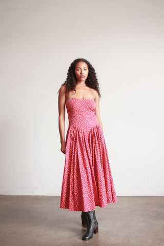 1980s Norma Kamali Red Polka Dot Strapless Dress