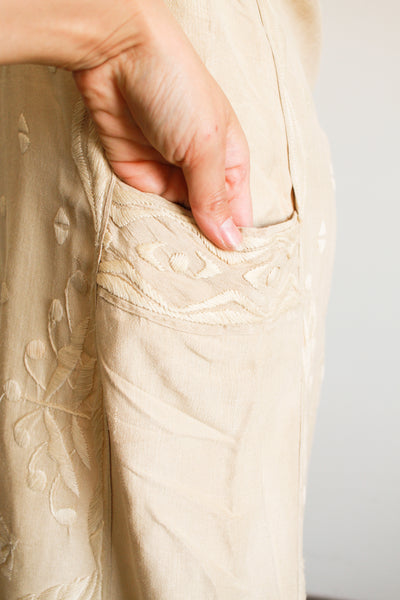 1920s Ecru Cotton Embroidered Shift Dress